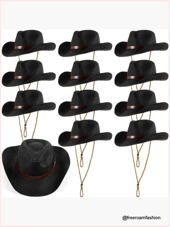 12 Pack Straw Cowboy Hats Wide Brim Sun Beach Cowgirl Caps for Adults Bulk